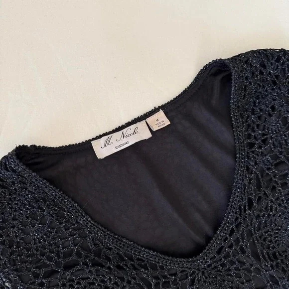 M nicole black crochet y2k short sleeve top medium - Picture 2 of 3